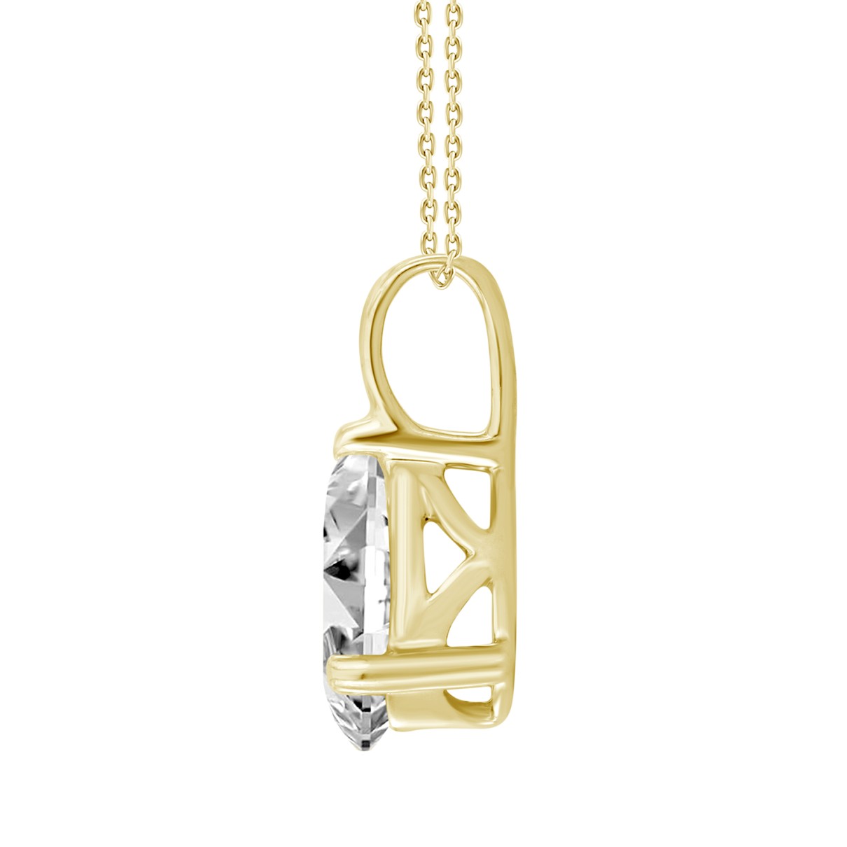 LADIES SOLITAIRE PENDANT WITH CHAIN 2CT PEAR DIAMOND 14K YELLOW GOLD