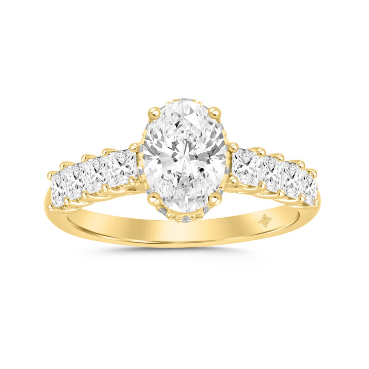 LADIES RING 2 1/4CT ROUND/PRINCESS/OVAL DIAMOND 14K YELLOW GOLD (CENTER STONE OVAL DIAMOND 1 1/4CT )