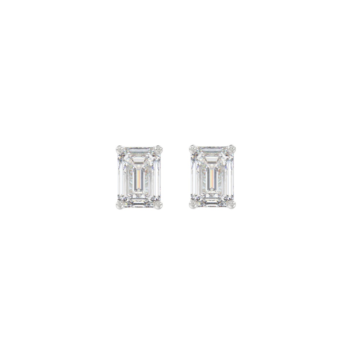 LADIES SOLITAIRE EARRINGS 1/2CT EMERALD DIAMOND 14K WHITE GOLD