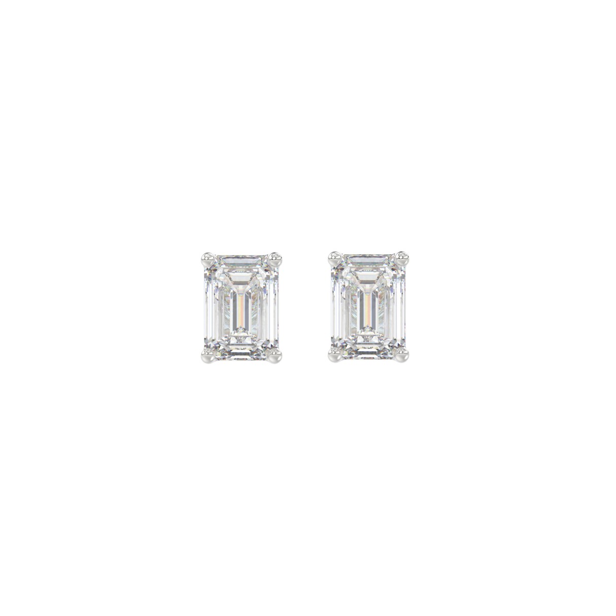 LADIES SOLITAIRE EARRINGS 1/2CT EMERALD DIAMOND 14K WHITE GOLD