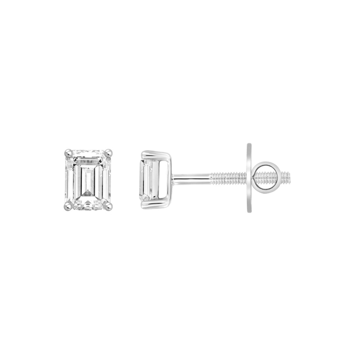 LADIES SOLITAIRE EARRINGS 1/2CT EMERALD DIAMOND 14K WHITE GOLD