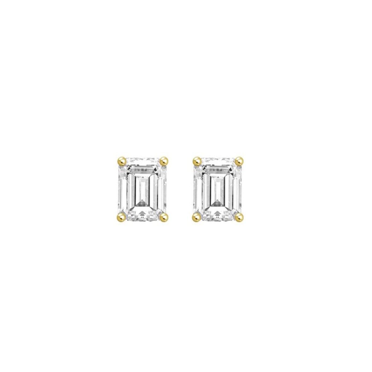 LADIES SOLITAIRE EARRINGS 1/2CT EMERALD DIAMOND 14K YELLOW GOLD