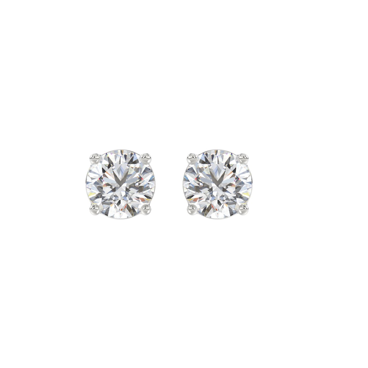 LADIES SOLITAIRE EARRINGS 2CT ROUND DIAMOND 14K WHITE GOLD