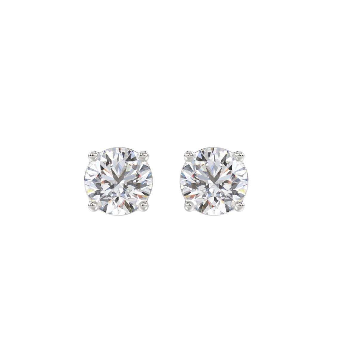 LADIES SOLITAIRE EARRINGS 2CT ROUND DIAMOND 14K WHITE GOLD