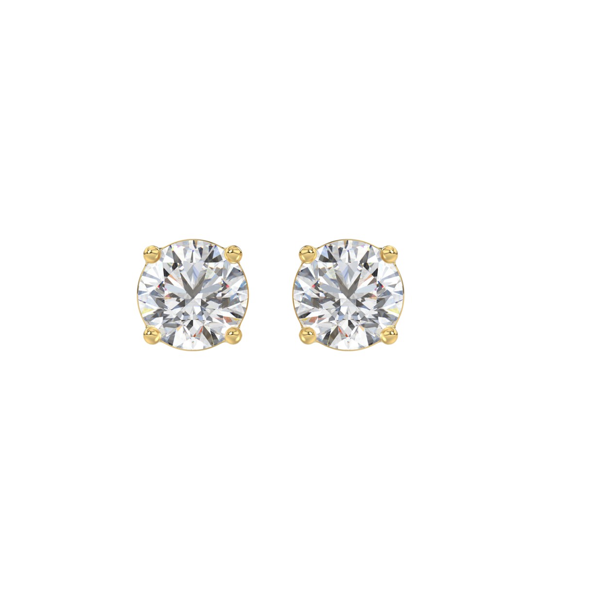 LADIES SOLITAIRE EARRINGS 2CT ROUND DIAMOND 14K YELLOW GOLD