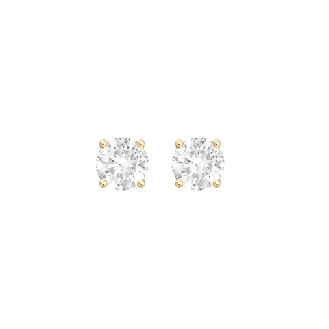 LADIES SOLITAIRE EARRINGS 2CT ROUND DIAMOND 14K YELLOW GOLD
