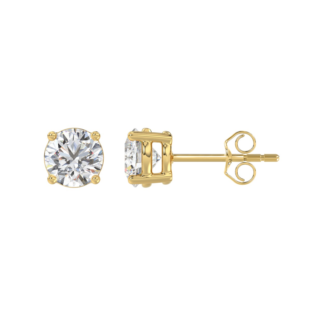 LADIES SOLITAIRE EARRINGS 2CT ROUND DIAMOND 14K YELLOW GOLD