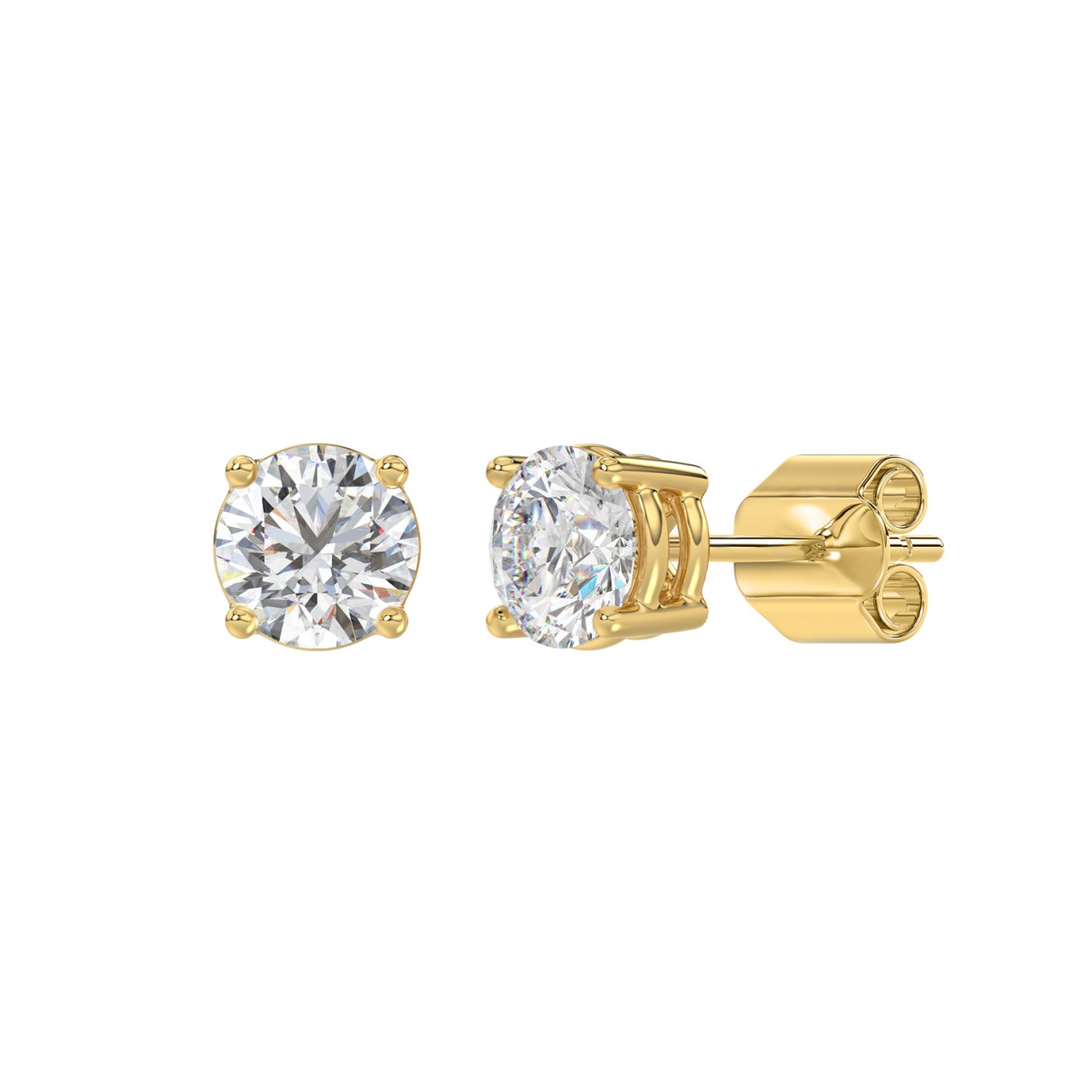 LADIES SOLITAIRE EARRINGS 2CT ROUND DIAMOND 14K YELLOW GOLD