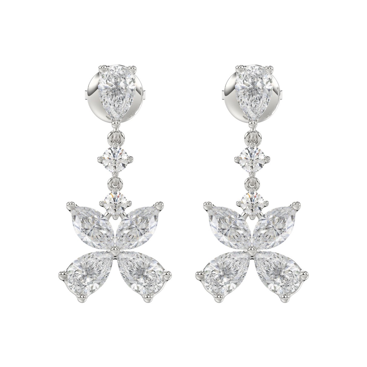 LADIES EARRINGS 3CT ROUND/MARQUISE/PEAR DIAMOND 14...