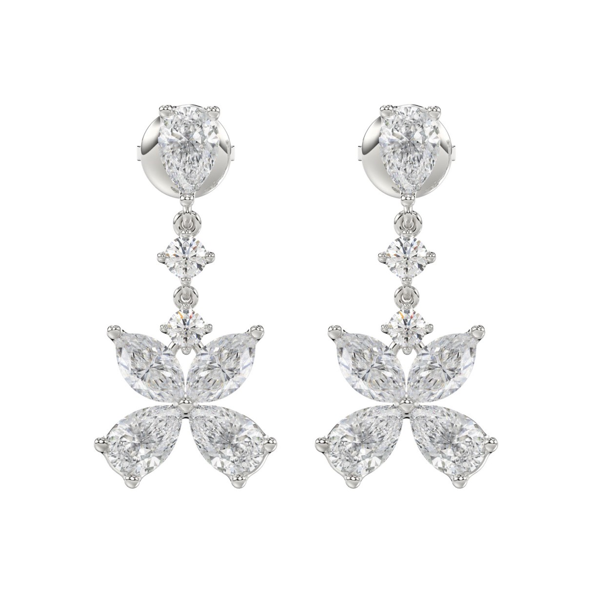 LADIES EARRINGS 3CT ROUND/MARQUISE/PEAR DIAMOND 14K WHITE GOLD