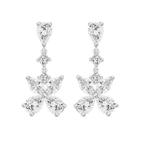 LADIES EARRINGS 3CT ROUND/MARQUISE/PEAR DIAMOND 14K WHITE GOLD