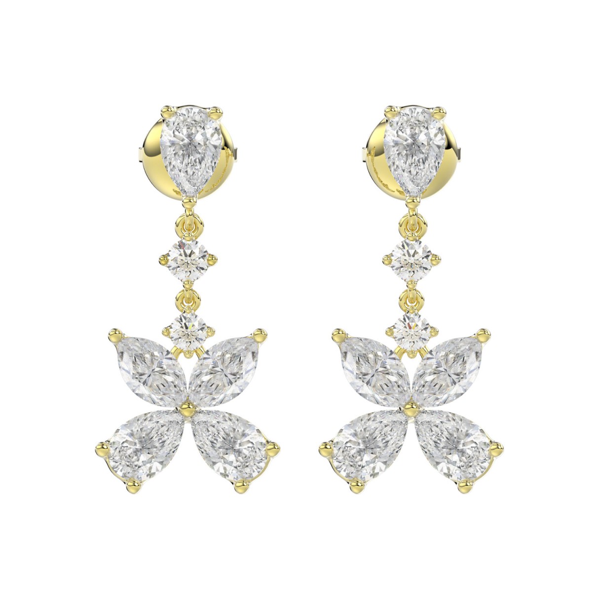 LADIES EARRINGS 3CT ROUND/MARQUISE/PEAR DIAMOND 14K YELLOW GOLD