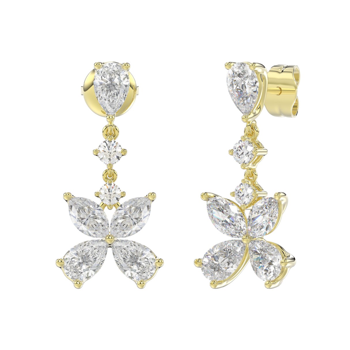 LADIES EARRINGS 3CT ROUND/MARQUISE/PEAR DIAMOND 14K YELLOW GOLD