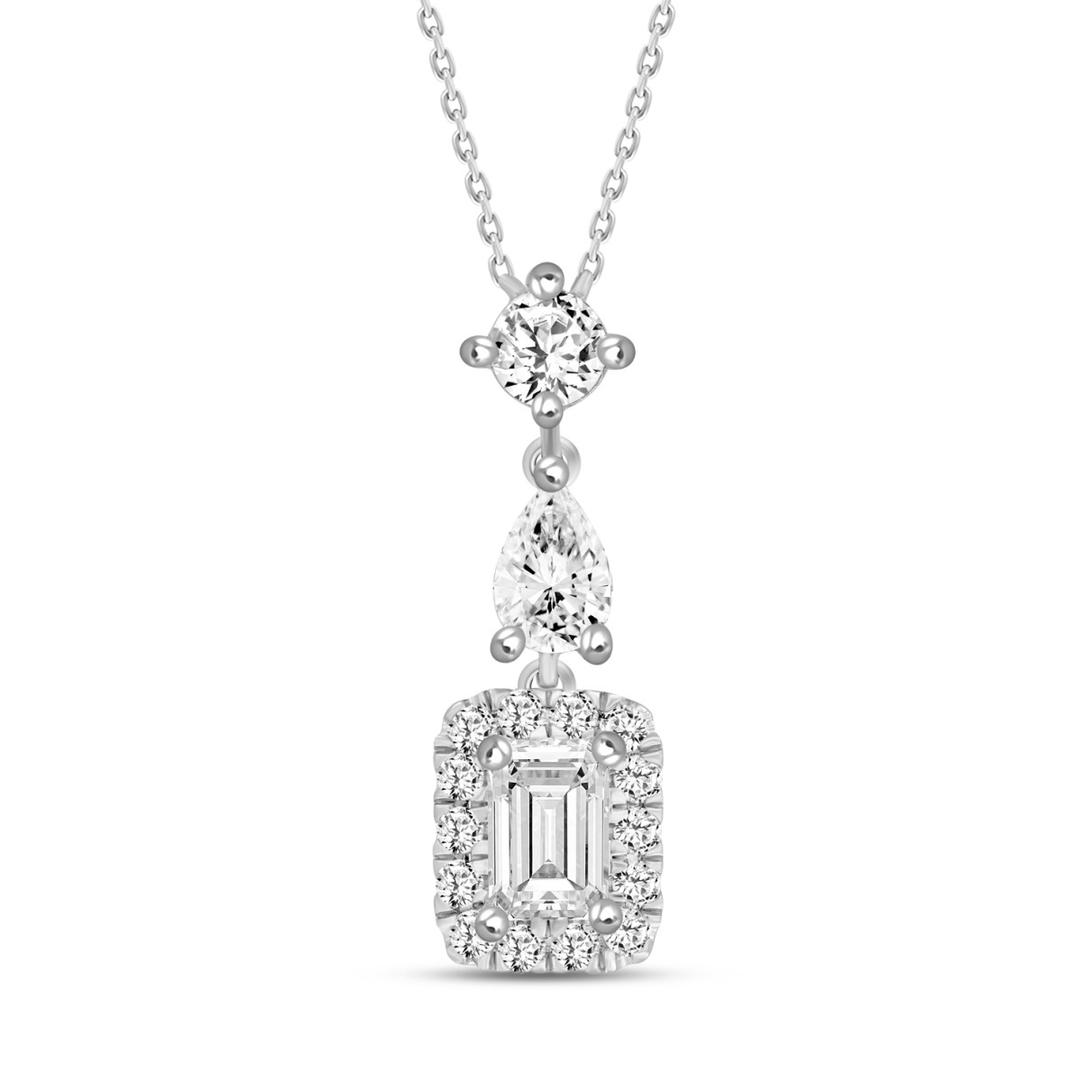LADIES PENDANT WITH CHAIN 1 1/2CT ROUND/PEAR/EMERA...
