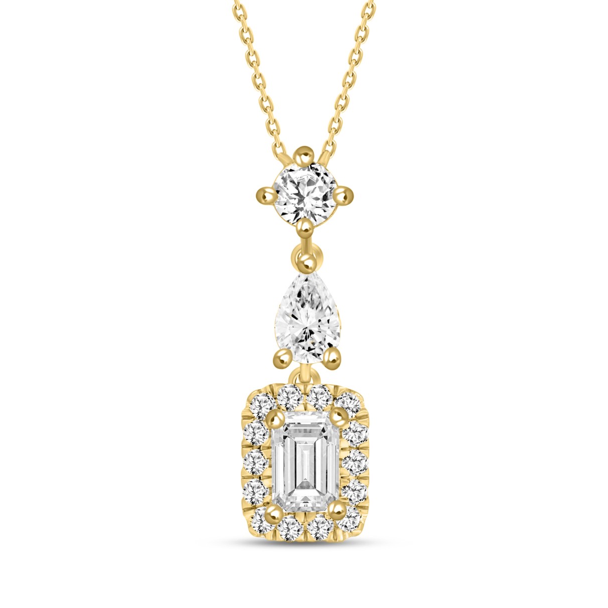 LADIES NECKLACE WITH CHAIN 1 1/2CT ROUND/PEAR/EMER...