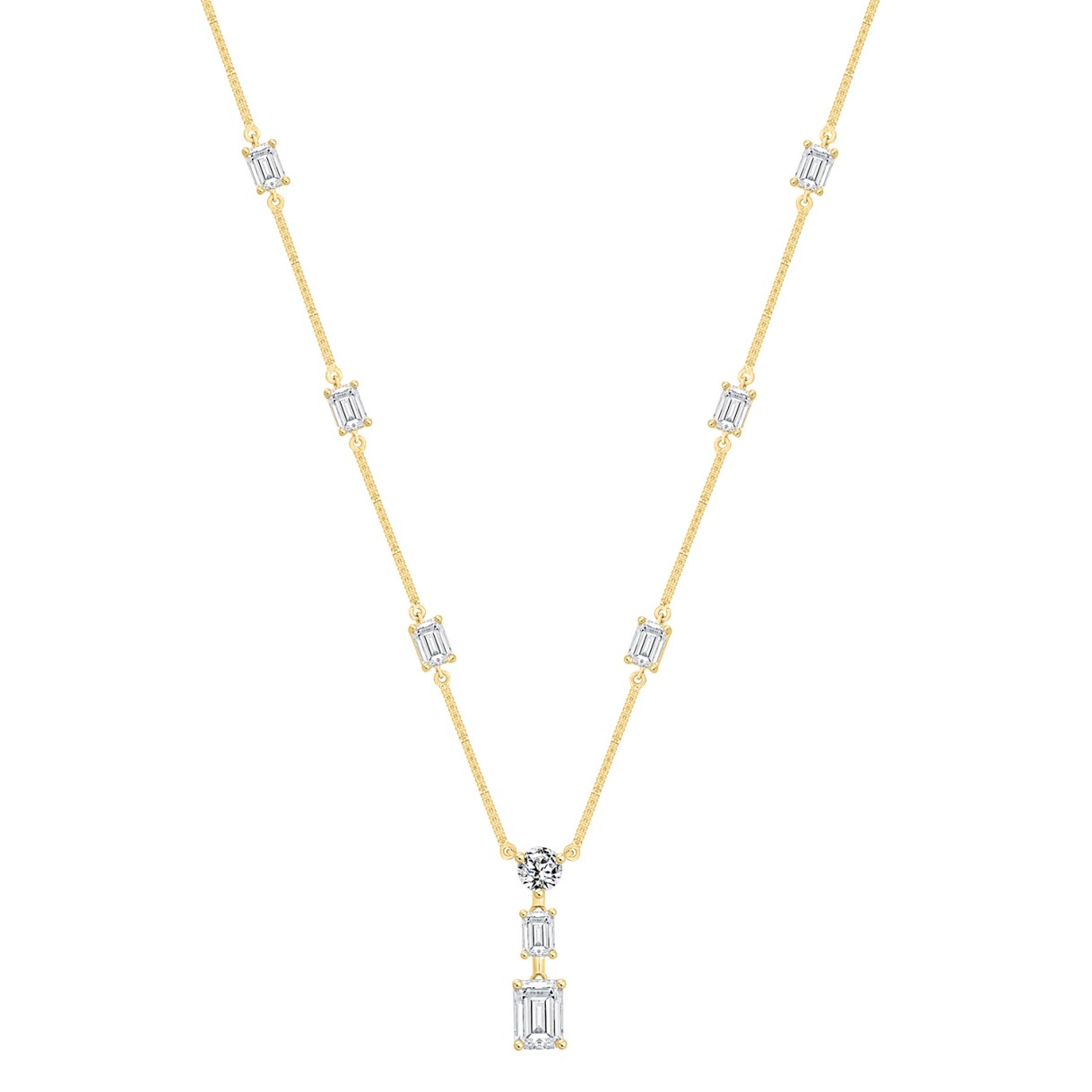 LADIES NECKLACE 7 1/2CT ROUND/EMERALD DIAMOND 14K YELLOW GOLD