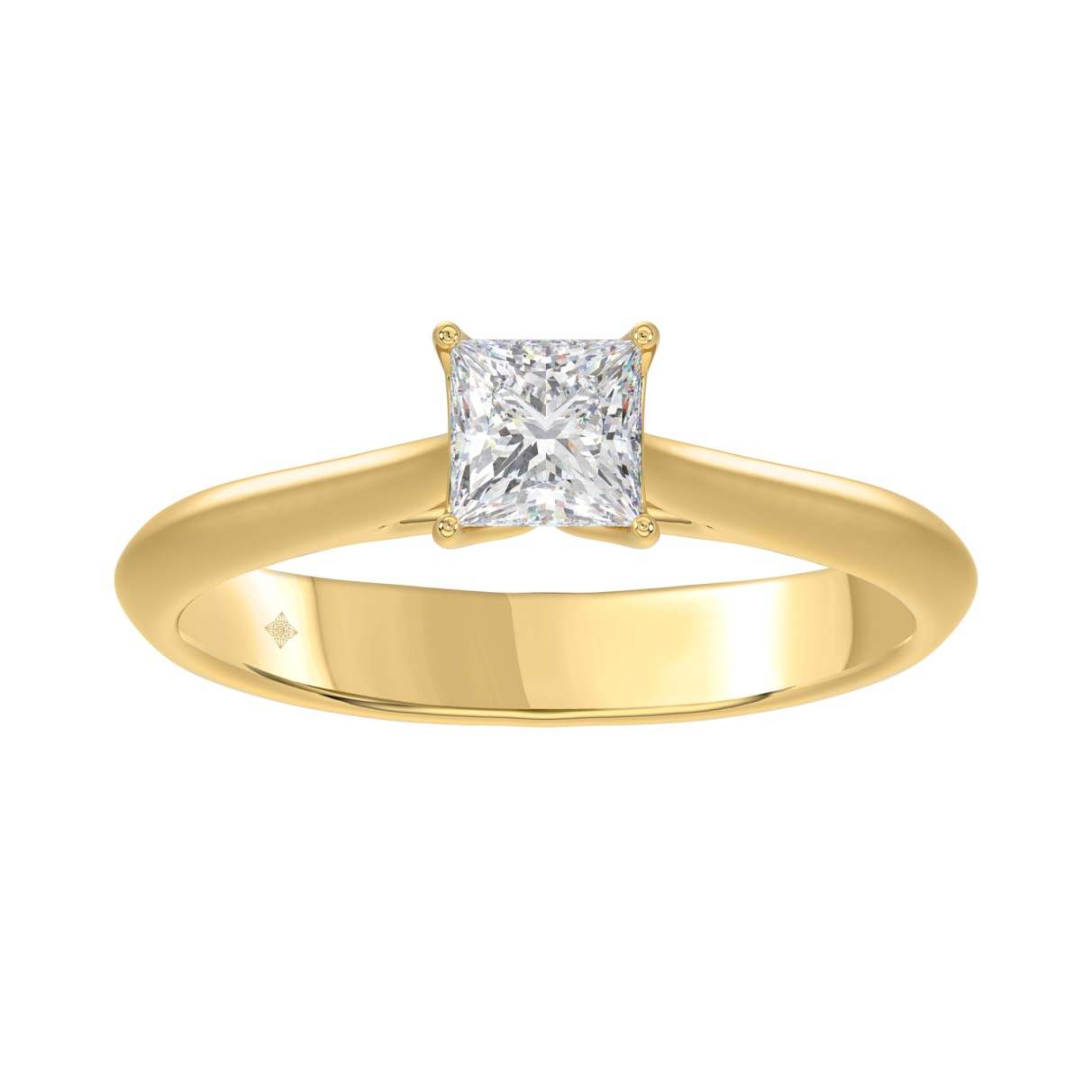 LADIES SOLITAIRE RING 1/2CT PRINCESS DIAMOND 14K YELLOW GOLD