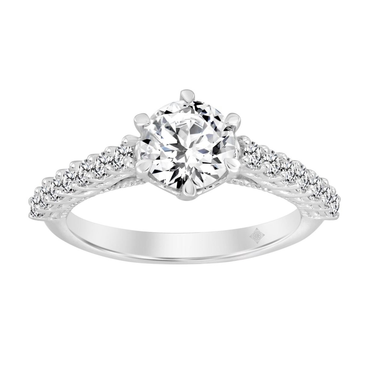 LADIES RING 1 1/2CT ROUND DIAMOND 14K WHITE GOLD (CENTER STONE ROUND DIAMOND 1CT)