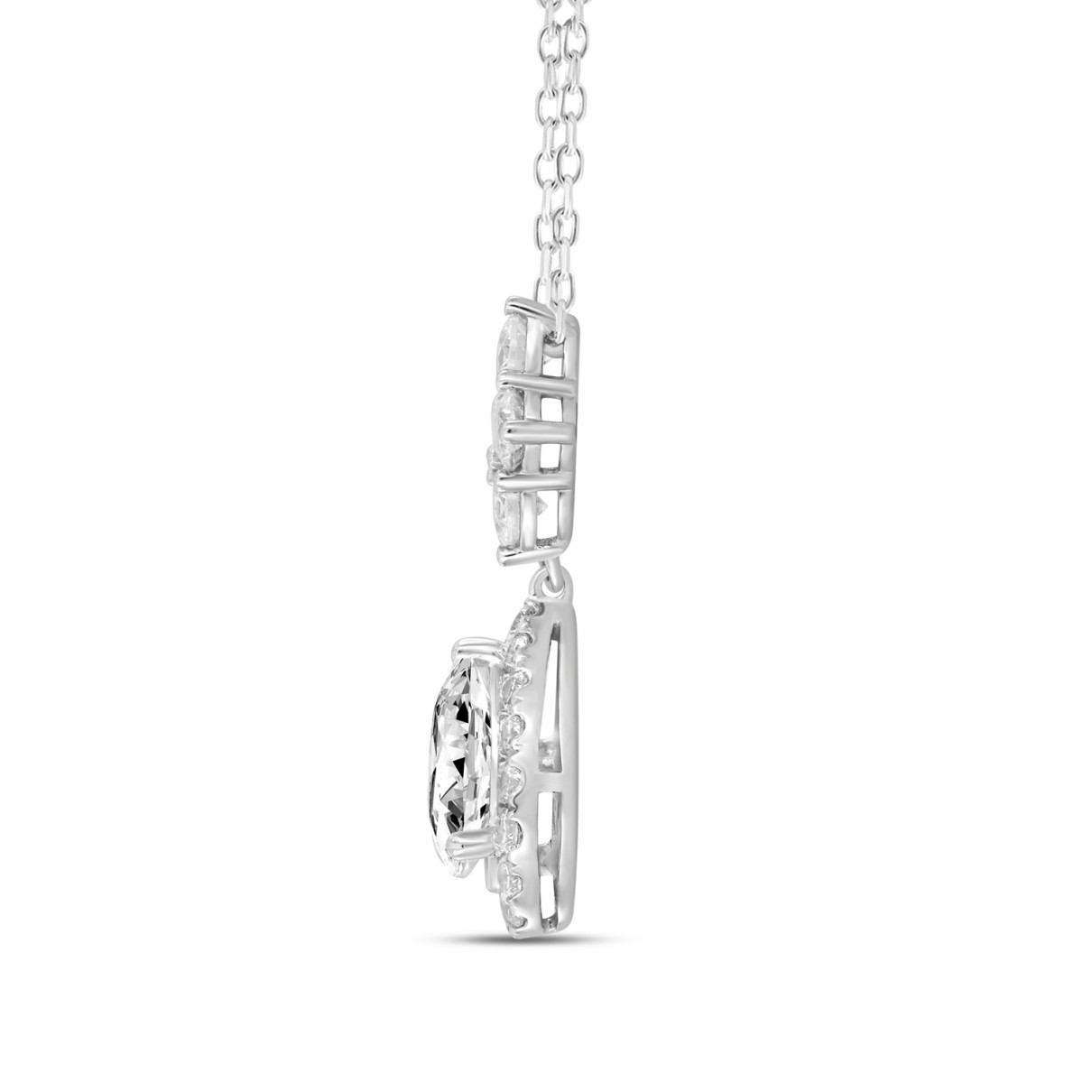 LADIES NECKLACE WITH CHAIN 2 1/2CT ROUND/PEAR DIAMOND 14K WHITE GOLD (CENTER STONE PEAR DIAMOND 1 1/2CT )