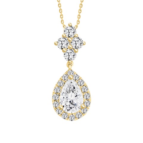 LADIES NECKLACE WITH CHAIN 2 1/2CT ROUND/PEAR DIAMOND 14K YELLOW GOLD (CENTER STONE PEAR DIAMOND 1 1/2CT )