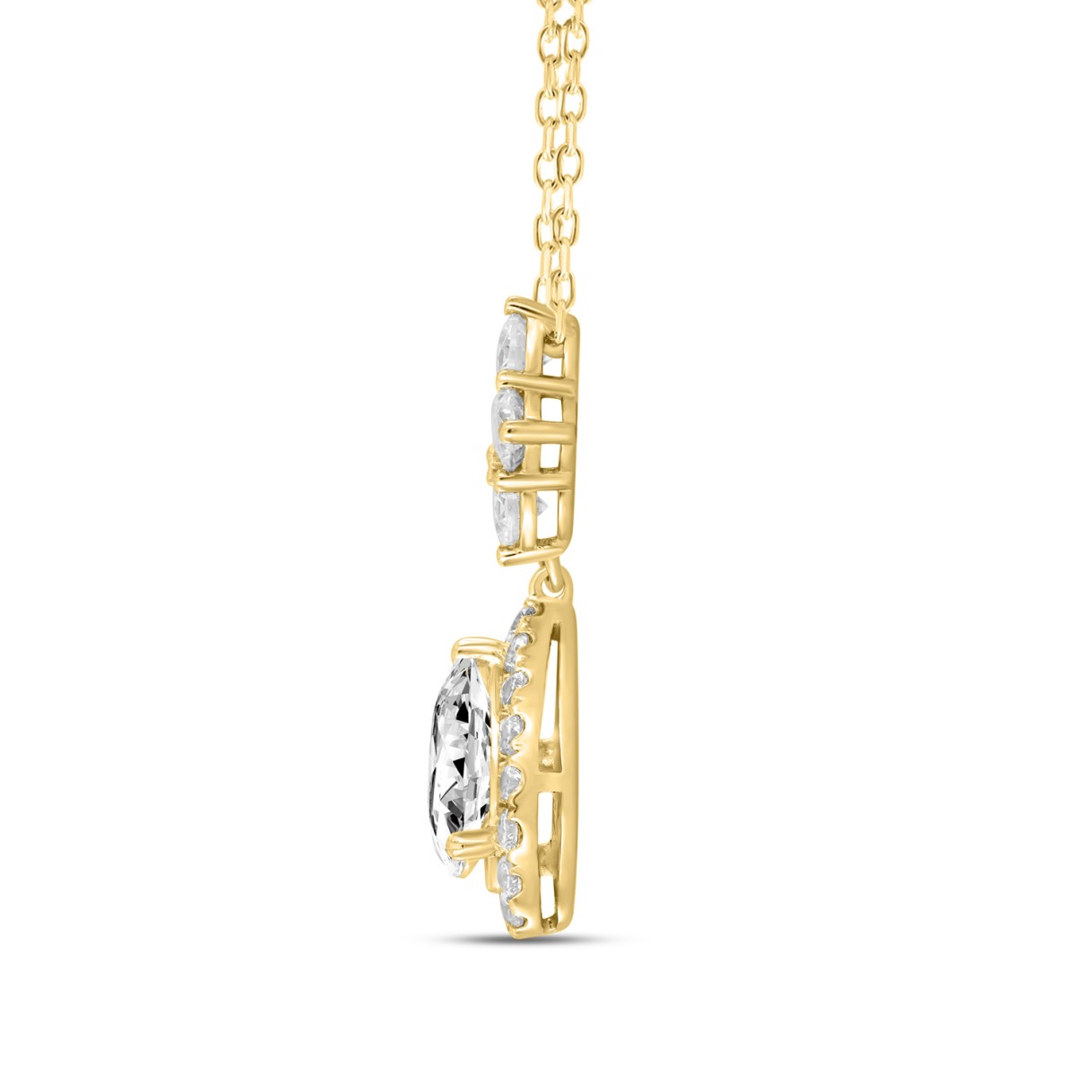 LADIES NECKLACE WITH CHAIN 2 1/2CT ROUND/PEAR DIAMOND 14K YELLOW GOLD (CENTER STONE PEAR DIAMOND 1 1/2CT )