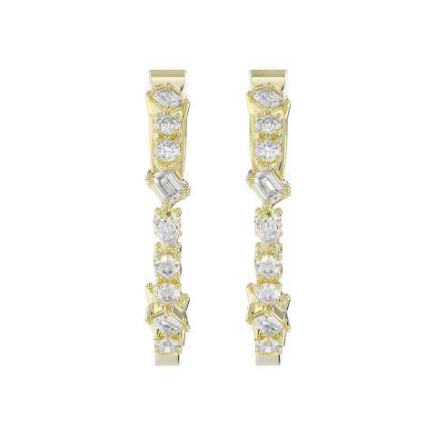 LADIES HOOP EARRINGS 2 1/2CT ROUND/EMERALD/MARQUISE DIAMOND 14K YELLOW GOLD