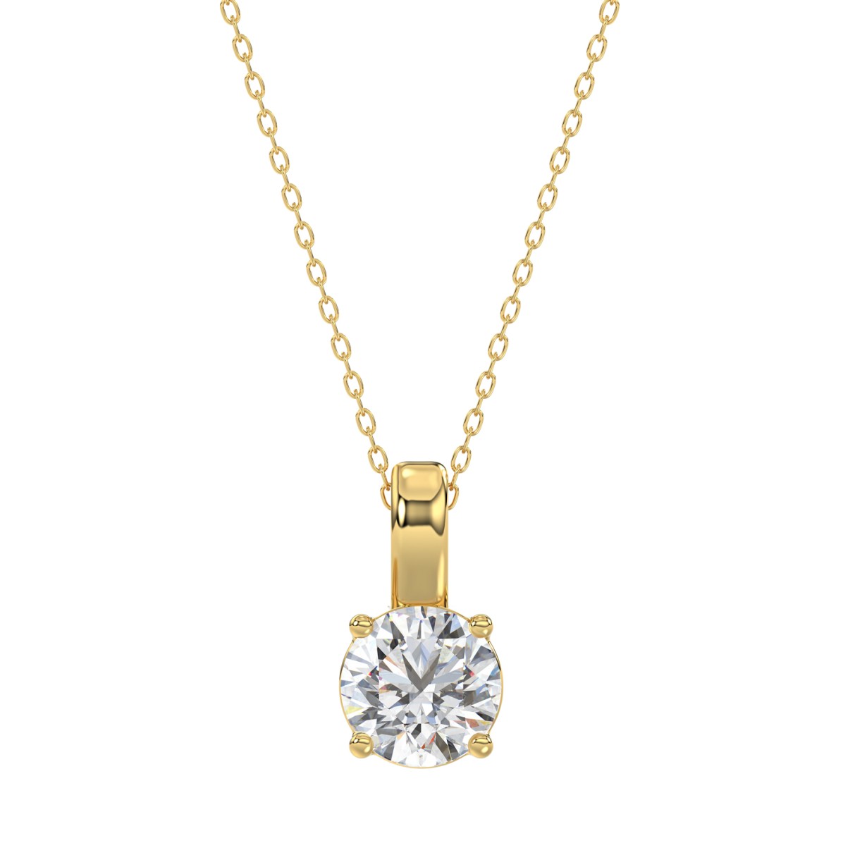 LADIES SOLITAIRE PENDANT WITH CHAIN 1CT ROUND DIAMOND 14K YELLOW GOLD (CENTER STONE ROUND DIAMOND 1CT )