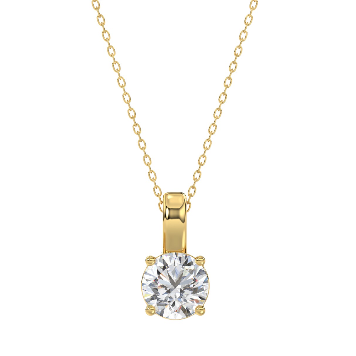 LADIES SOLITAIRE PENDANT WITH CHAIN 1CT ROUND DIAMOND 14K YELLOW GOLD (CENTER STONE ROUND DIAMOND 1CT )