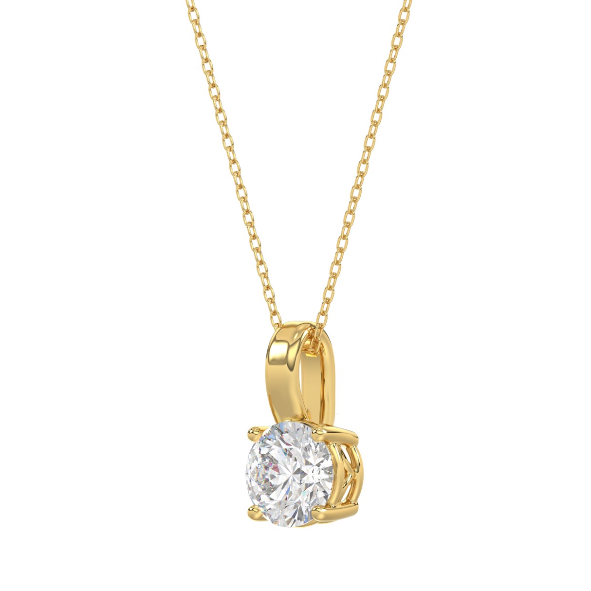 LADIES SOLITAIRE PENDANT WITH CHAIN 1CT ROUND DIAMOND 14K YELLOW GOLD (CENTER STONE ROUND DIAMOND 1CT )