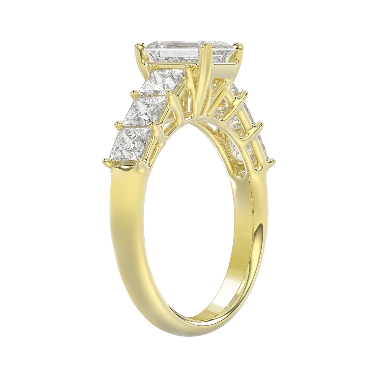 LADIES RING 3CT PRINCESS/EMERALD DIAMOND 14K YELLOW GOLD (CENTER STONE EMERALD DIAMOND 1 1/2CT )