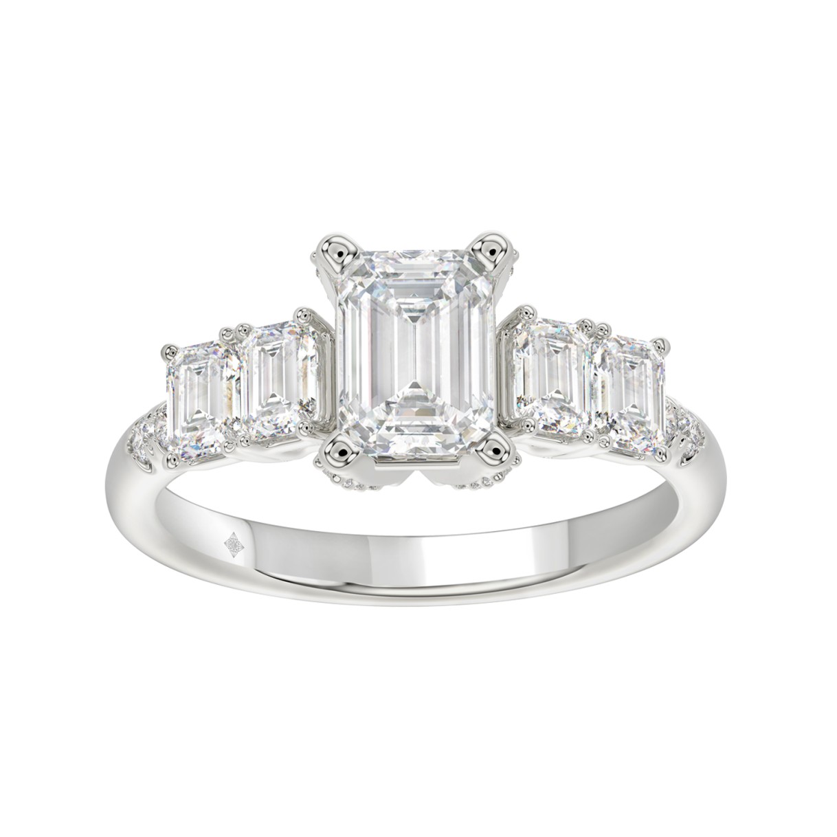 LADIES RING 2CT ROUND/EMERALD DIAMOND 14K WHITE GO...