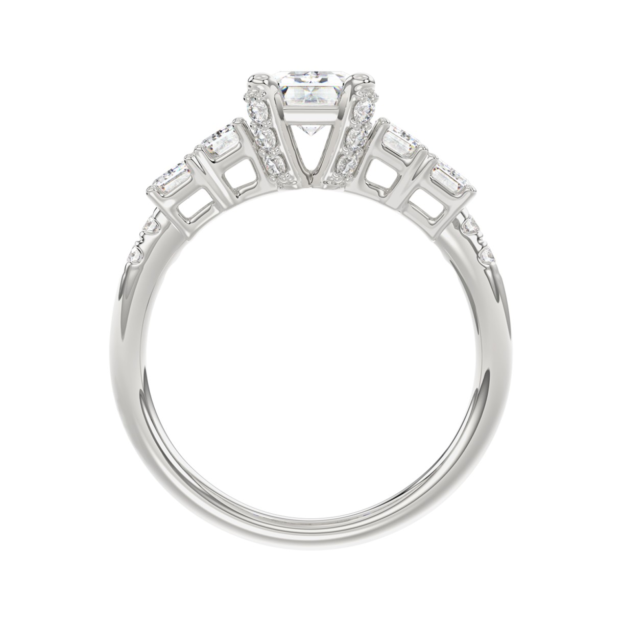 LADIES RING 2CT ROUND/EMERALD DIAMOND 14K WHITE GOLD (CENTER STONE EMERALD DIAMOND 1CT )