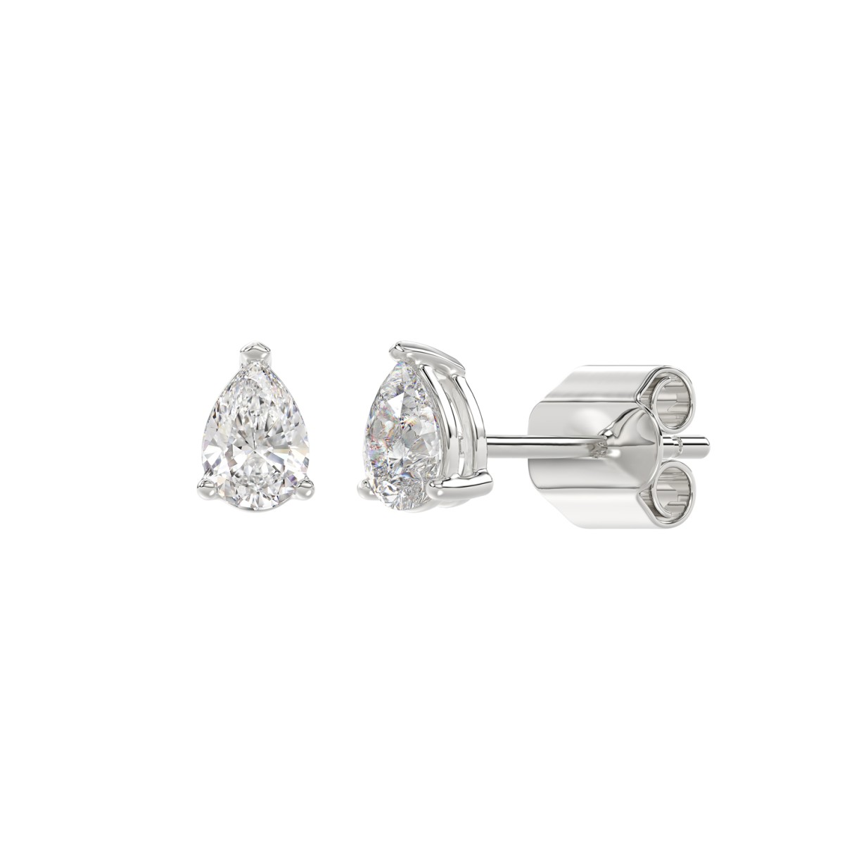 LADIES SOLITAIRE EARRINGS 1/2CT PEAR DIAMOND 14K WHITE GOLD