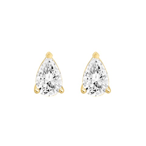 LADIES SOLITAIRE EARRINGS 1/2CT PEAR DIAMOND 14K YELLOW GOLD
