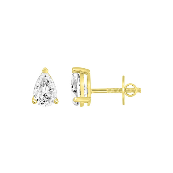 LADIES EARRING 1/2 CT PEAR DIAMOND 14K YELLOW GOLD...