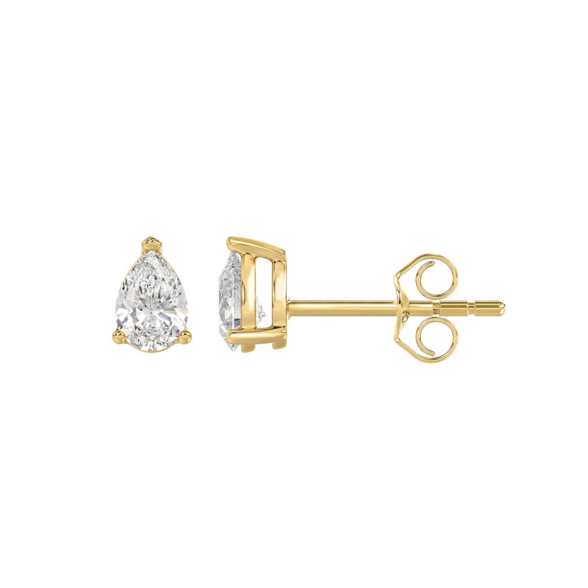 LADIES SOLITAIRE EARRINGS 1/2CT PEAR DIAMOND 14K YELLOW GOLD