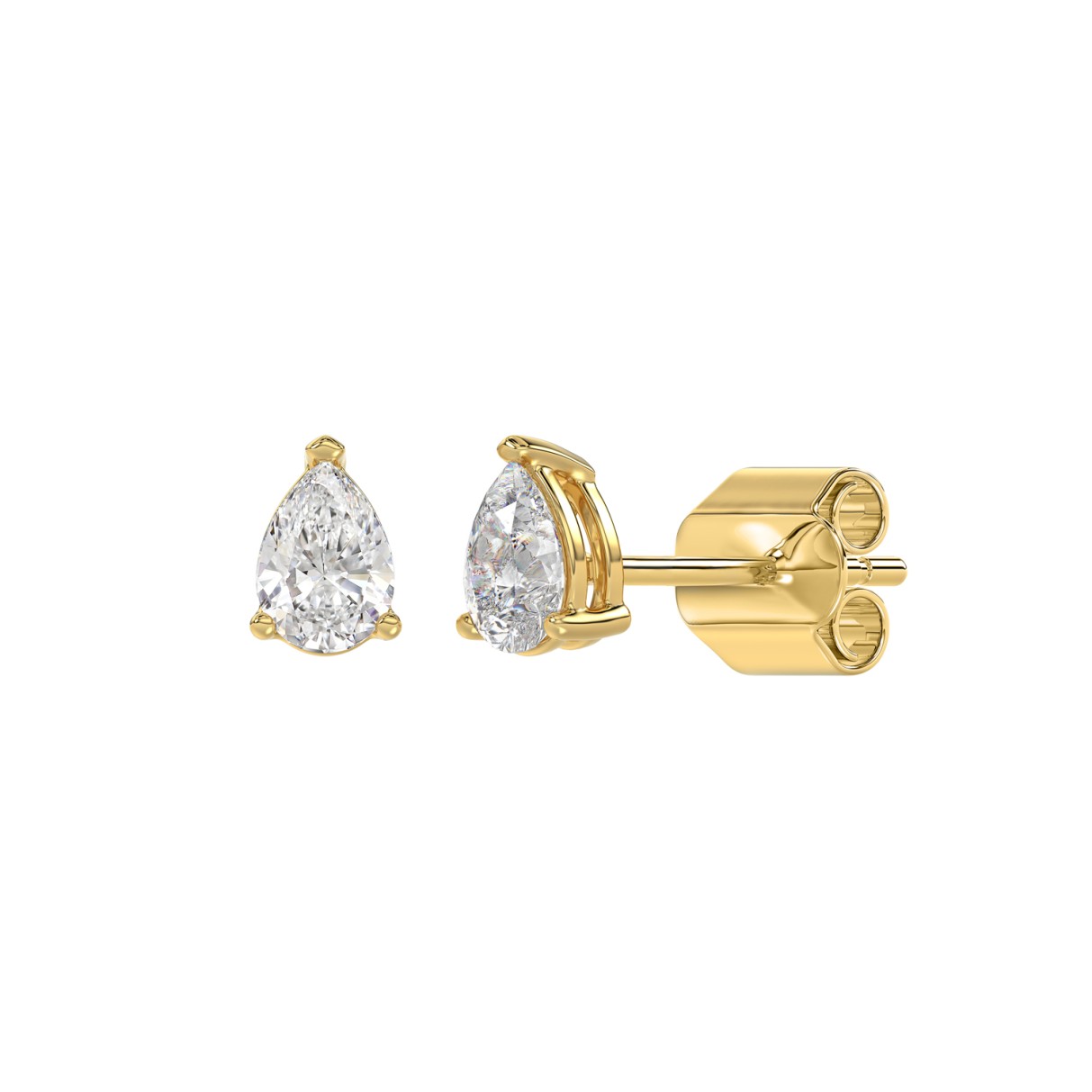 LADIES SOLITAIRE EARRINGS 1/2CT PEAR DIAMOND 14K YELLOW GOLD