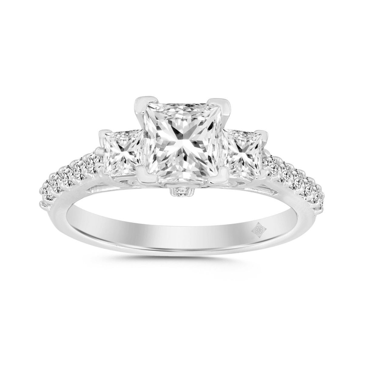 LADIES RING 1 3/4CT PRINCESS/ROUND DIAMOND 14K WHITE GOLD (CENTER STONE PRINCESS DIAMOND 1CT )