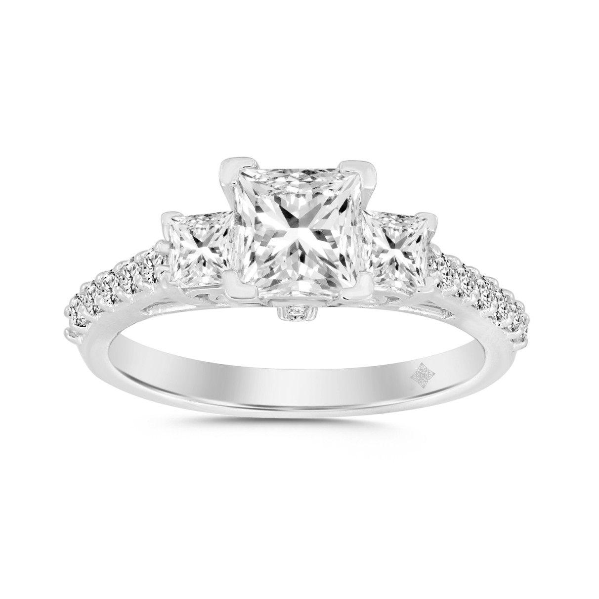 LADIES RING 1 3/4CT PRINCESS/ROUND DIAMOND 14K WHITE GOLD (CENTER STONE PRINCESS DIAMOND 1CT )