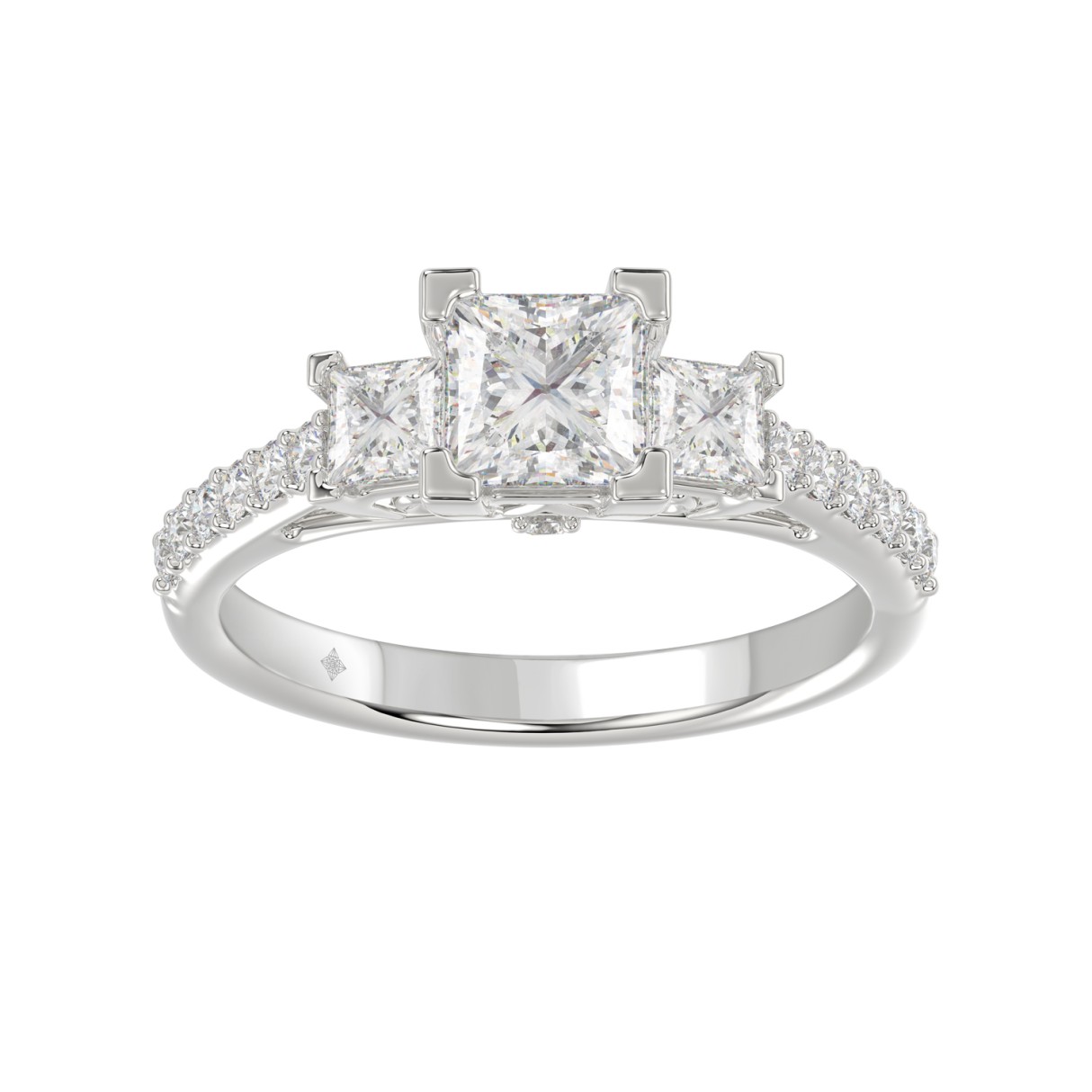 LADIES RING 1 3/4CT PRINCESS/ROUND DIAMOND 14K WHITE GOLD (CENTER STONE PRINCESS DIAMOND 1CT )