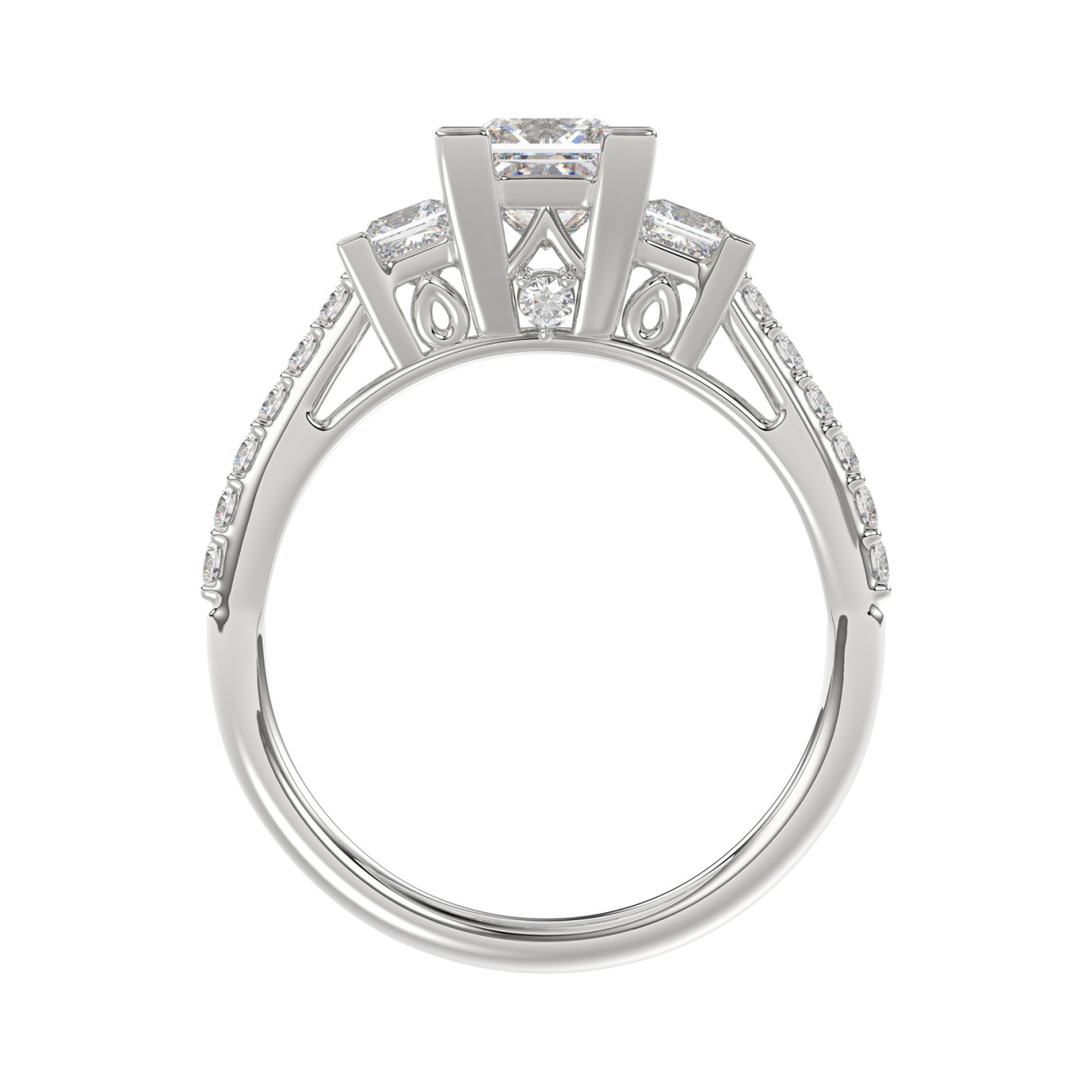 LADIES RING 1 3/4CT PRINCESS/ROUND DIAMOND 14K WHITE GOLD (CENTER STONE PRINCESS DIAMOND 1CT )