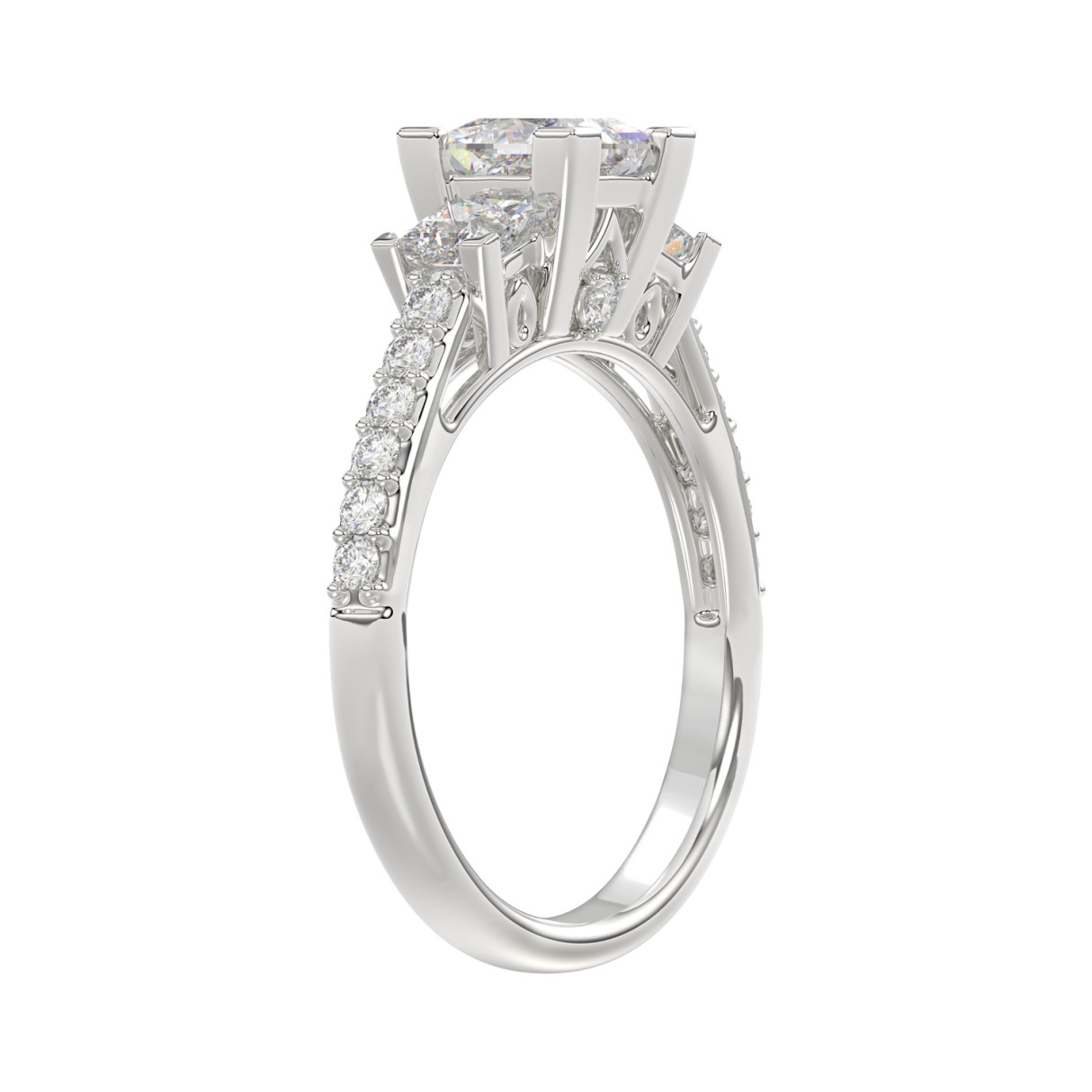 LADIES RING 1 3/4CT PRINCESS/ROUND DIAMOND 14K WHITE GOLD (CENTER STONE PRINCESS DIAMOND 1CT )