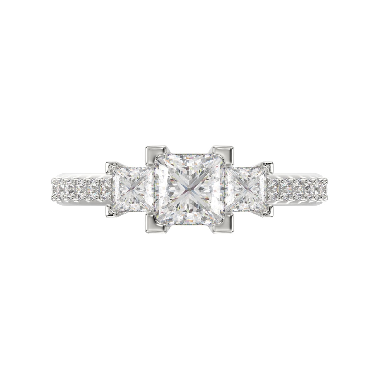 LADIES RING 1 3/4CT PRINCESS/ROUND DIAMOND 14K WHITE GOLD (CENTER STONE PRINCESS DIAMOND 1CT )