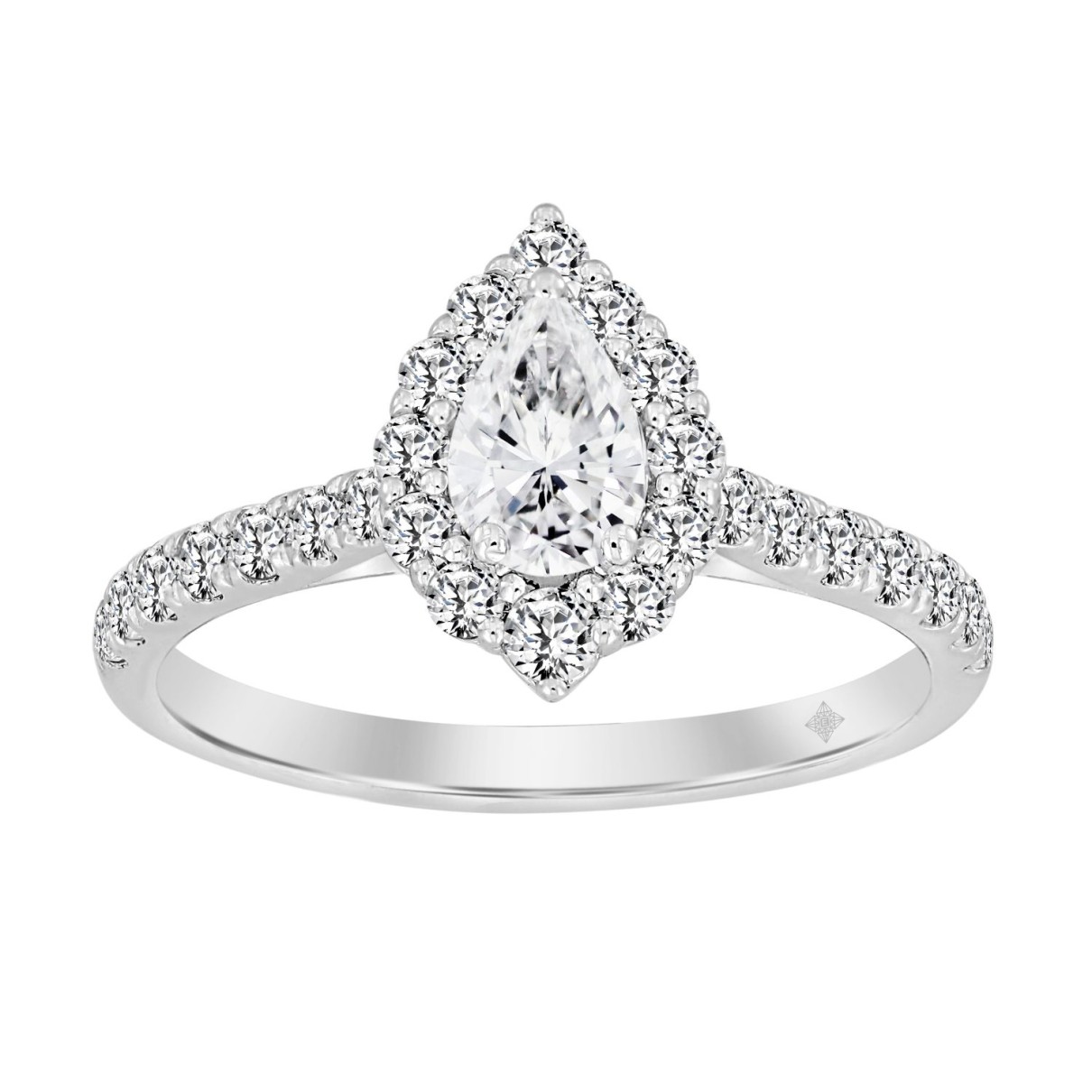 LADIES RING 1CT ROUND/PEAR DIAMOND 14K WHITE GOLD (CENTER STONE PEAR DIAMOND 1/2CT )