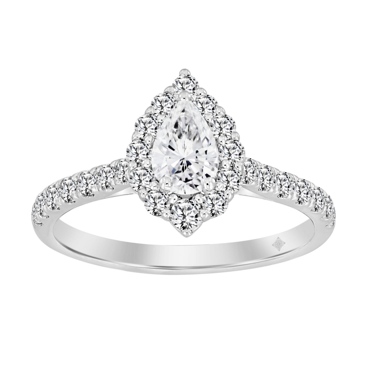 LADIES RING 1CT ROUND/PEAR DIAMOND 14K WHITE GOLD ...