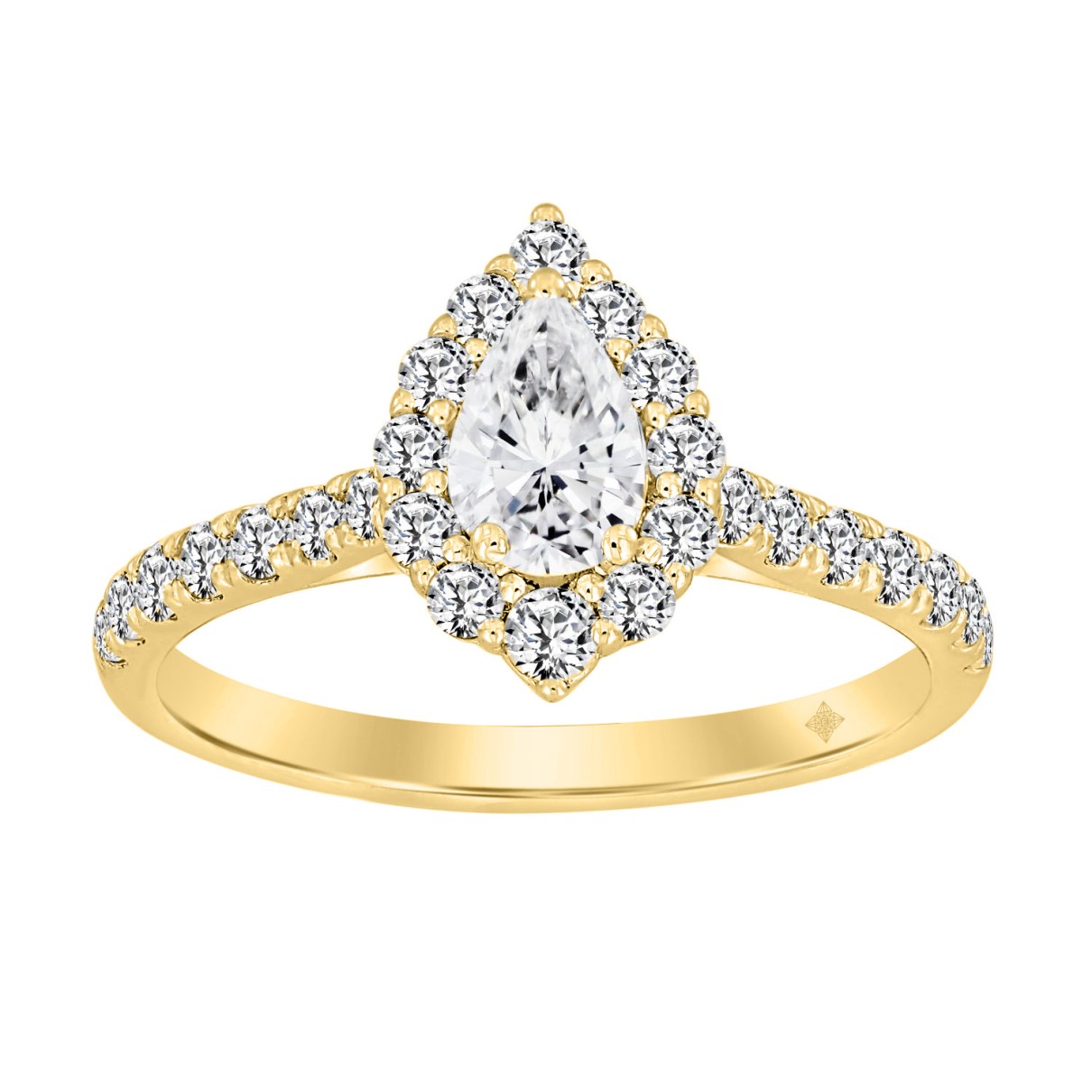 LADIES RING 1CT ROUND/PEAR DIAMOND 14K YELLOW GOLD (CENTER STONE PEAR DIAMOND 1/2CT )