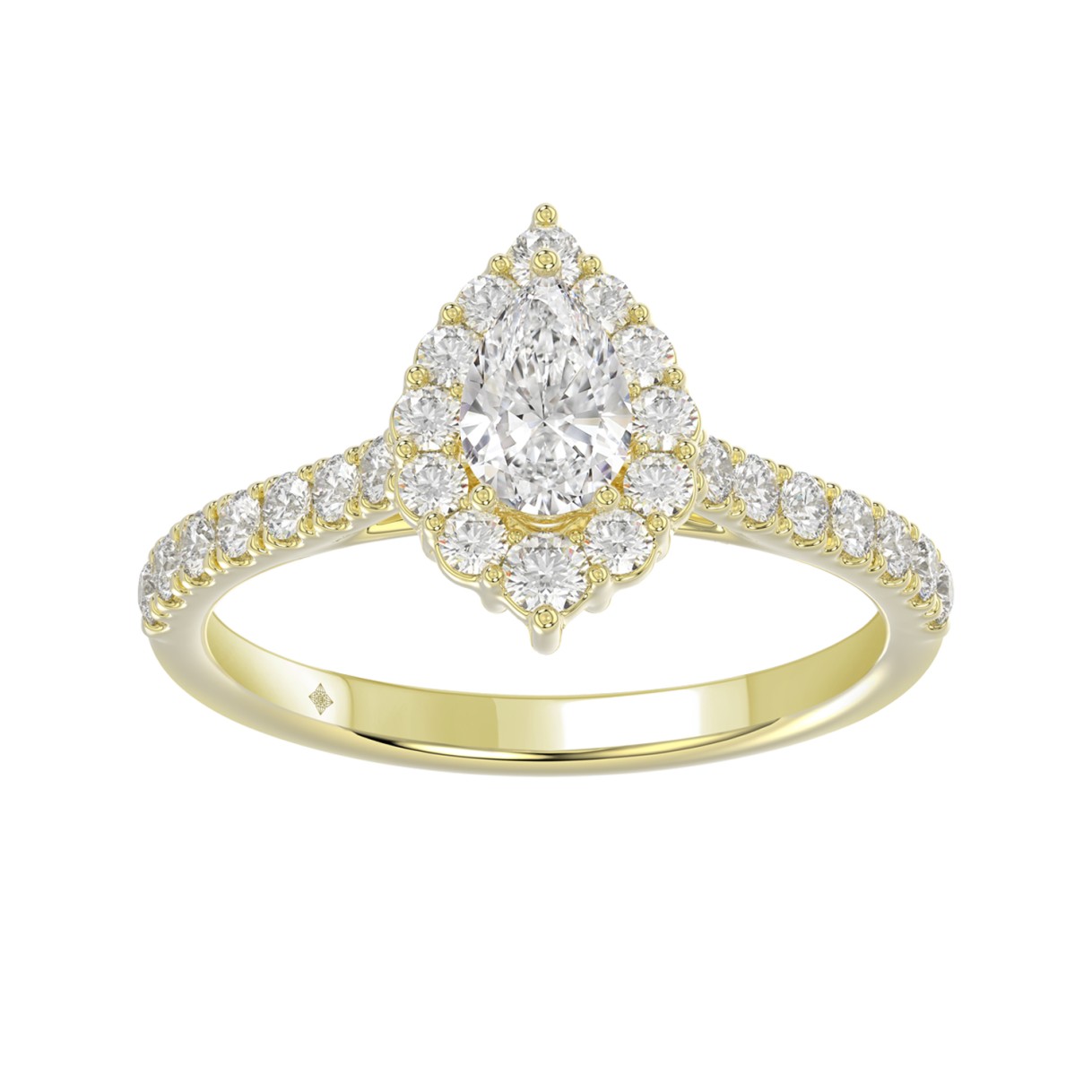LADIES RING 1CT ROUND/PEAR DIAMOND 14K YELLOW GOLD (CENTER STONE PEAR DIAMOND 1/2CT)