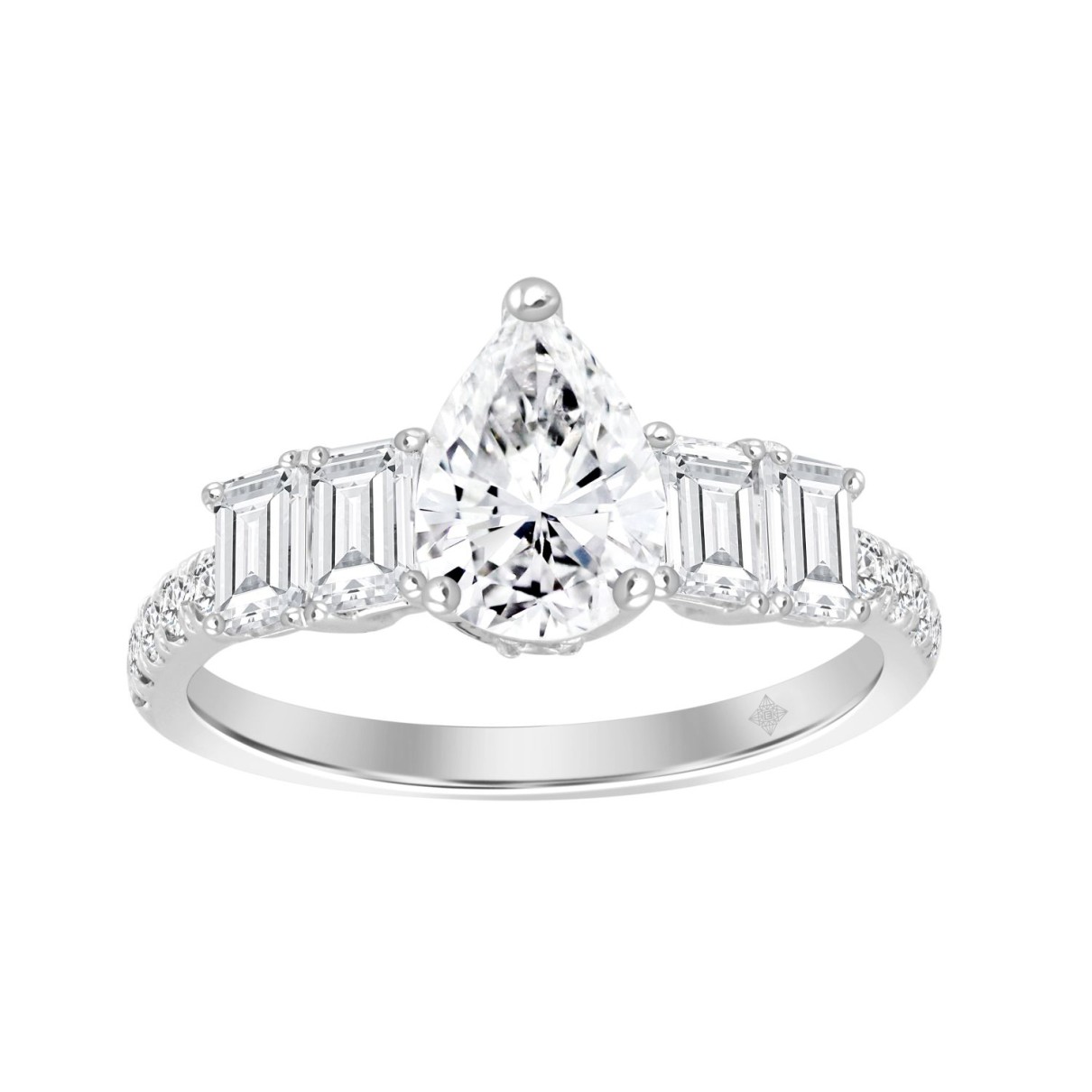 LADIES RING 2CT ROUND/EMERALD/PEAR DIAMOND 14K WHI...