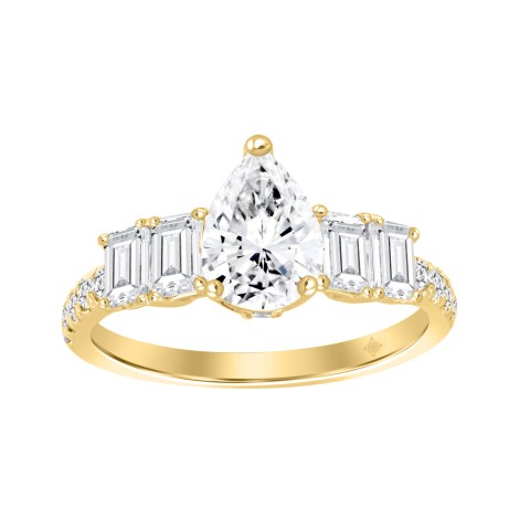 LADIES RING 2CT ROUND/EMERALD/PEAR DIAMOND 14K YELLOW GOLD (CENTER STONE PEAR DIAMOND 1CT )