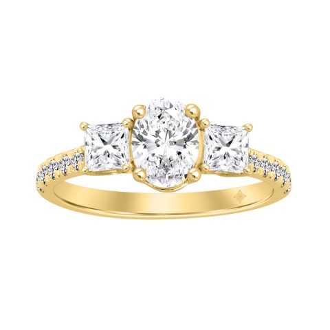 LADIES RING 1 3/4CT OVAL/PRINCESS/ROUND DIAMOND 14K YELLOW GOLD ( CENTER STONE OVAL DIAMOND 1CT )